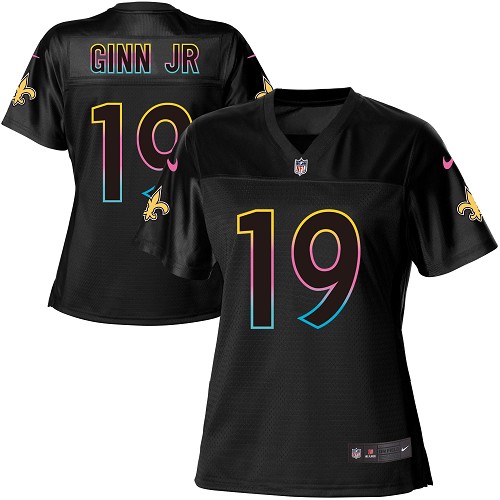 Nike Saints #19 Ted Ginn Jr Black Women's NFL Fashion Game Jersey - Click Image to Close